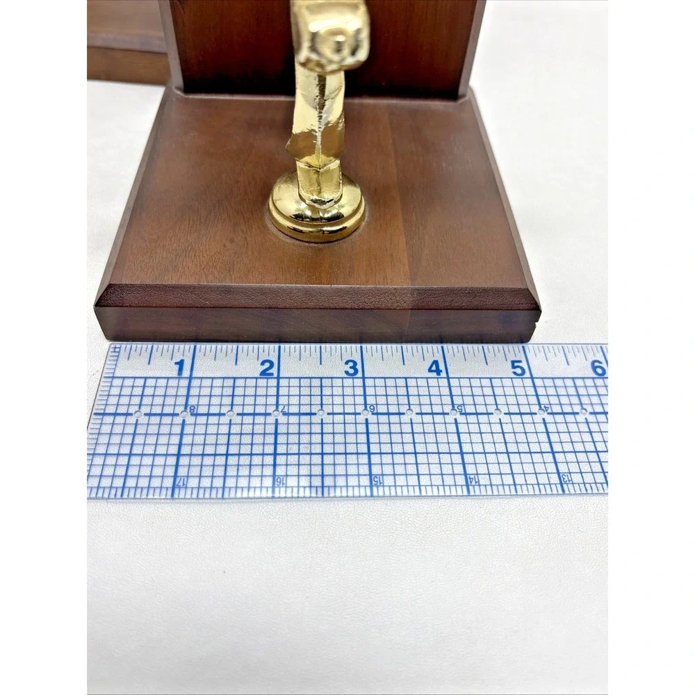 Vintage Art Deco Style Brass Airplane Wooden Bookends Book Ends Wood Plane